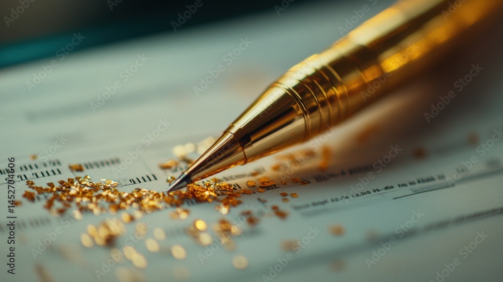 Aufkleber Luxe Financial Analytics Gold Precision Ballpoint Illuminating Microtrend Accounting Workflows with Metallic Narrative Storytelling for Next-Gen Business Intelligence