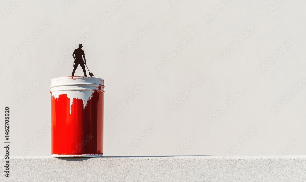 Aufkleber Minimalist Workspace Transformation Innovative Painting Design with Dynamic Red Paint Can - Creative Professional Renovation Concept for Modern Business Environments
