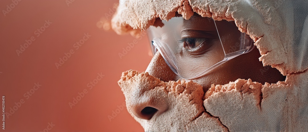 Poster breakthrough sensory design immersive tech-driven visual narrative of human transformation, revealin