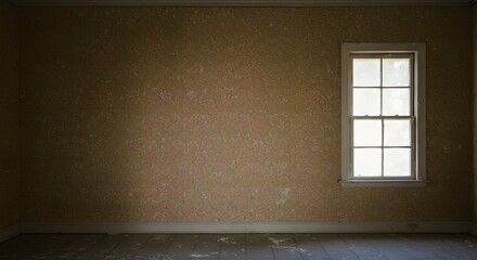 Empty Room with Window and Aged Wallpaper