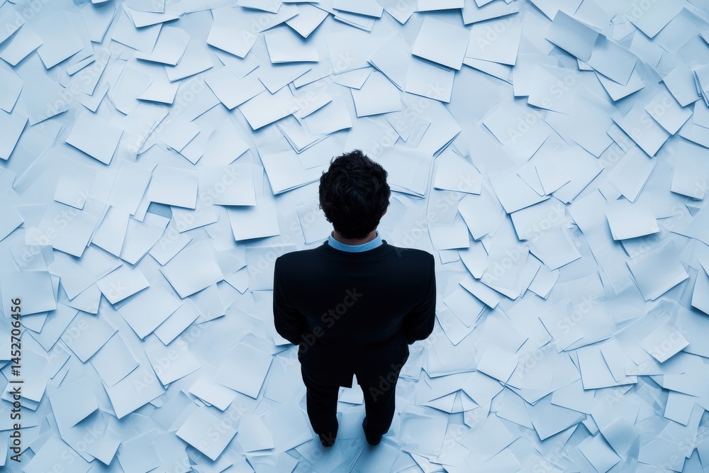 Poster Digital Burnout Visualization Overwhelmed Millennial Professional Drowning in Information Overload - Cognitive Productivity and Workplace Mental Health Solutions for Gen Z Workforce