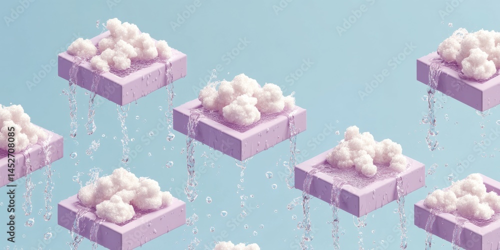 Poster Ethereal Digital Hydrology Pastel Cloud-Data Metaphor Visualizing Climate Tech Innovation in Minimalist for Next-Gen Environmental Solutions