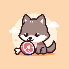 vector image of cute wolf eating meat