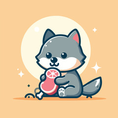 vector image of cute wolf eating meat
