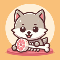 vector image of cute wolf eating meat