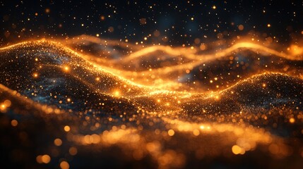 Abstract golden particles waves in dark background
