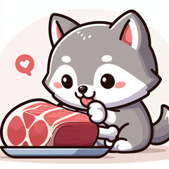 vector image of cute wolf eating meat