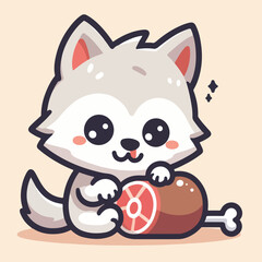 vector image of cute wolf eating meat