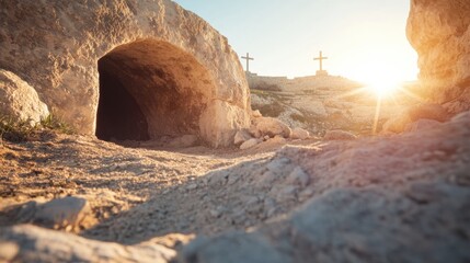 Ethereal Easter Narrative Sunlit Holy Saturday Tomb Reveals Transcendent Spiritual Renewal for Mindful Holistic Branding and Cultural Heritage Marketing