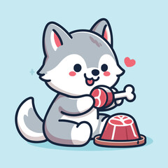 vector image of cute wolf eating meat