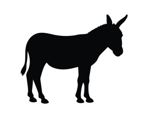 Vector silhouette of a donkey standing isolated on a white background