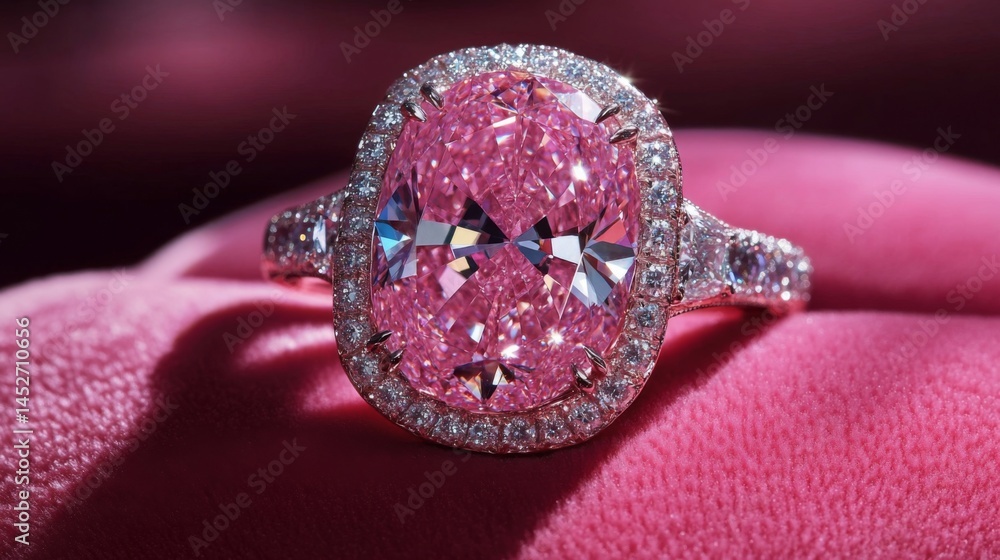Poster a close-up of a stunning diamond ring set on a soft velvet surface, showcasing its brilliance and in