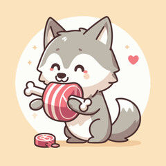 vector image of cute wolf eating meat