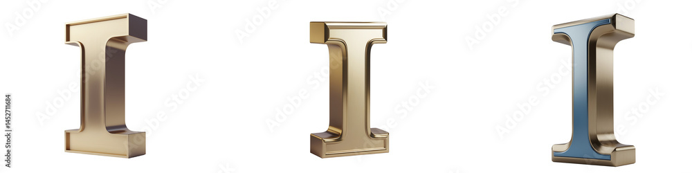 Poster three dimensional rendering of three golden letter i on black background on transparent background