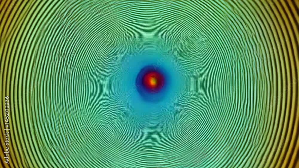 Poster abstract concentric circles background with vibrant rainbow colors and a wavy texture, creating a me