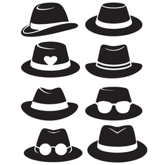 set of black line art outline various father's day hat vector illustration