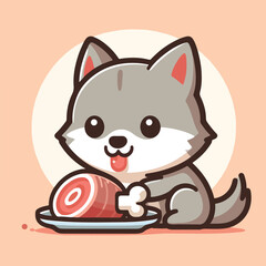 vector image of cute wolf eating meat