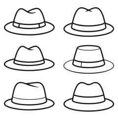 set of black line art outline various father's day hat vector illustration