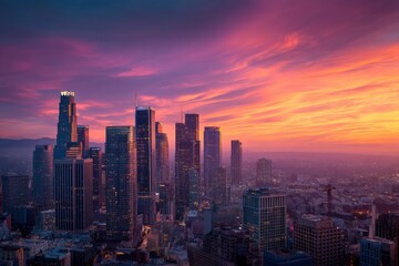 Downtown City Skyline at Sunset