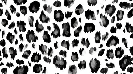 Obraz premium Black and White Leopard Seamless Pattern. Watercolor Hand Drawn Cheetah Print. Wild Skin Exotic Texture. Geometric Fur background. Leopard and Jaguar Leather. Watercolour Hand Painted Skin Pattern. i