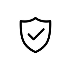 simple shield icon with checkmark in black outline, minimalist design for security
