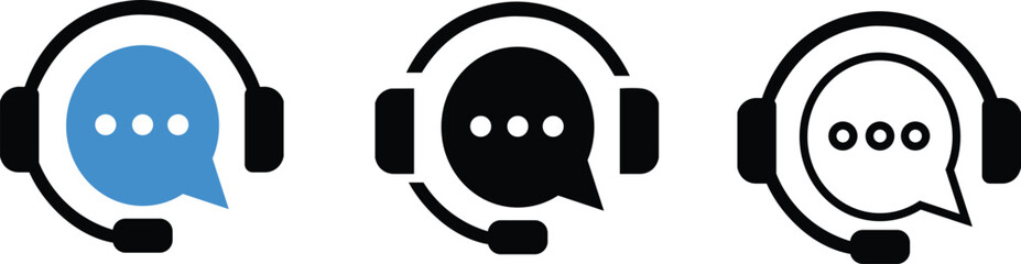 Customer service icon. Contact support agent button. Headset with speech bubble vector illustration. Call center operator symbol.