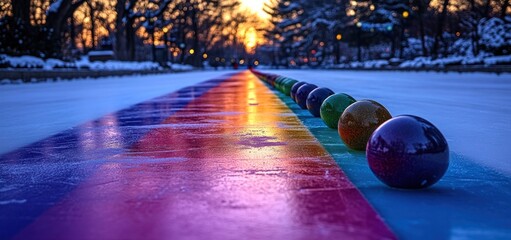 Rainbow Ice Path at Sunset: Winter Wonderland