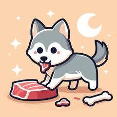 vector image of cute wolf eating meat