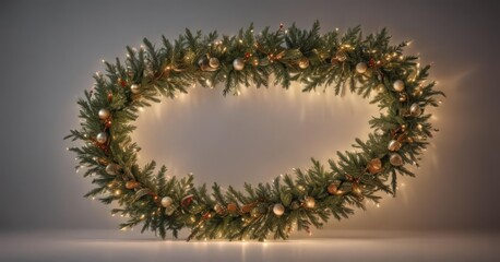 Luxurious seamless Christmas border of rich coniferous branches and glowing garland , winter, luxury, gold