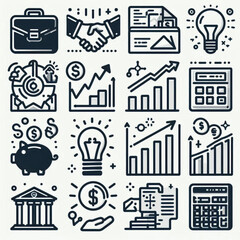 Business and Finance Line Icon Set — Modern Corporate and Financial Symbols
