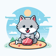 vector image of cute wolf eating meat