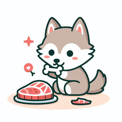 vector image of cute wolf eating meat