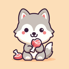 vector image of cute wolf eating meat