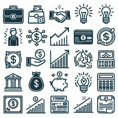 Business and Finance Line Icon Set — Modern Corporate and Financial Symbols
