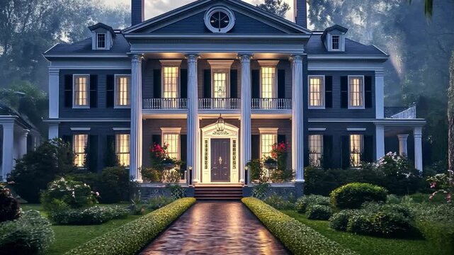 Elegant Mansion: The image showcases a classical mansion. The architectural lines and design. This photograph is a statement of timeless elegance, luxury, and grandeur.