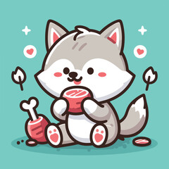 vector image of cute wolf eating meat