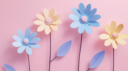 Obraz premium Pastel Paper Flowers on Pink Background