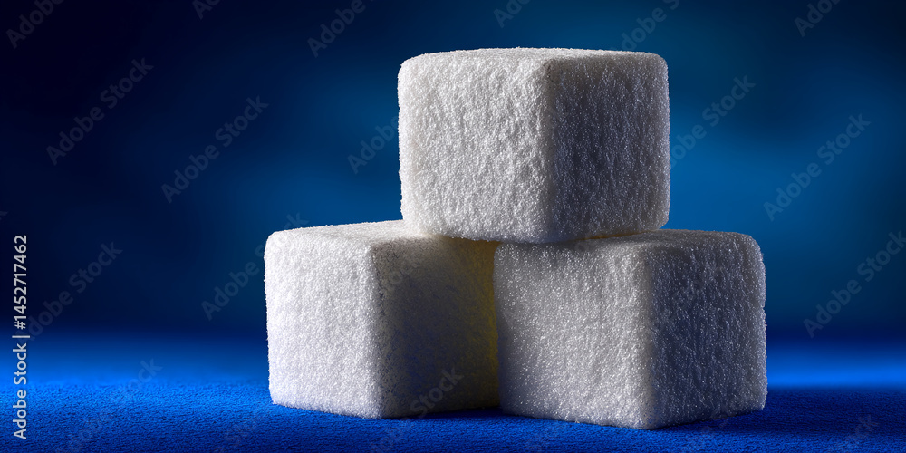 Aufkleber three white cubic objects with a textured surface, stacked on a blue background. showcase of simple 