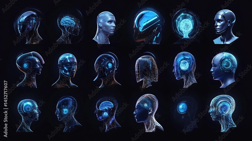 Poster generative ai artificial intelligence icon set collection creative creation created by technology