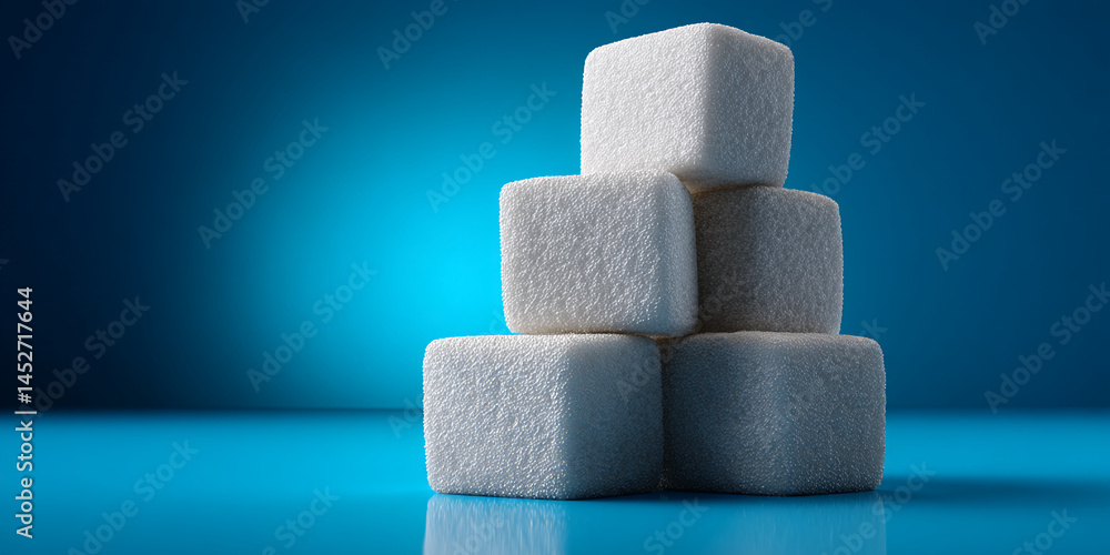 Poster Stack of four textured white cubes on blue background, creating a minimalist, clean aesthetic suitable for product display or brand showcase