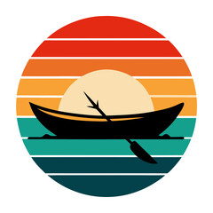 Canoe Silhouette on Retro Vintage Background – Vector Illustration


