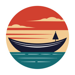 Canoe Silhouette on Retro Vintage Background – Vector Illustration

