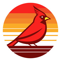 Cardinal Bird on Retro Vintage Background – Vector Illustration

