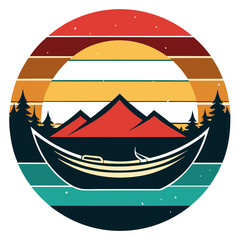 Canoe Silhouette on Retro Vintage Background – Vector Illustration

