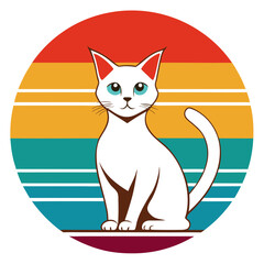 Retro Vintage Cat with Heart – Vector Illustration

