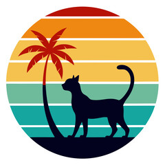 Retro Cat Illustration – Vintage Style Vector Art on Textured Background

