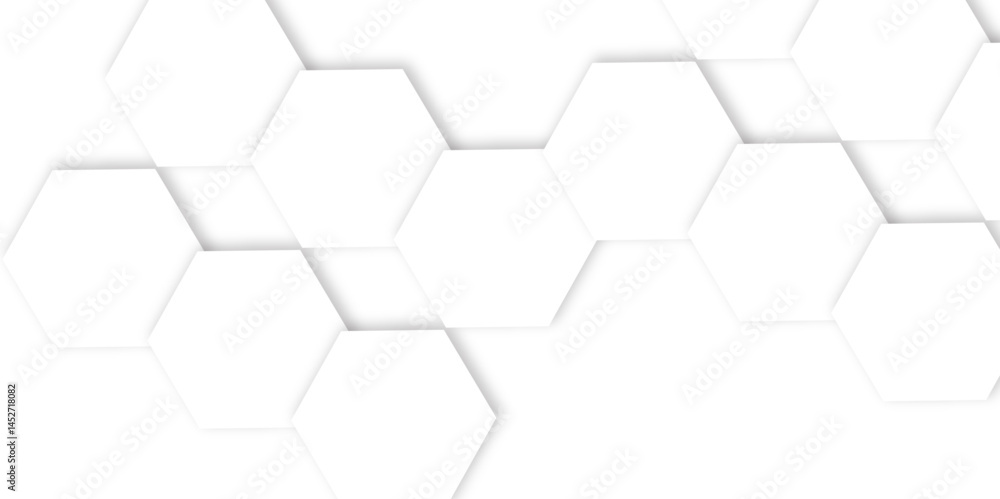 Poster abstract hexagon geometric technology 3d white light structure featuring a polygonal honeycomb patte