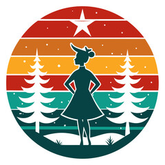 Christmas Silhouette on Retro Vintage Background – Festive Vector SVG

