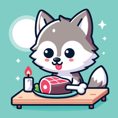 vector image of cute wolf eating meat