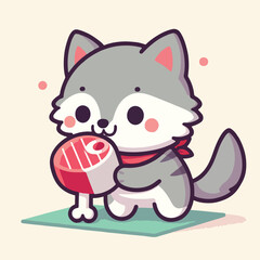 vector image of cute wolf eating meat